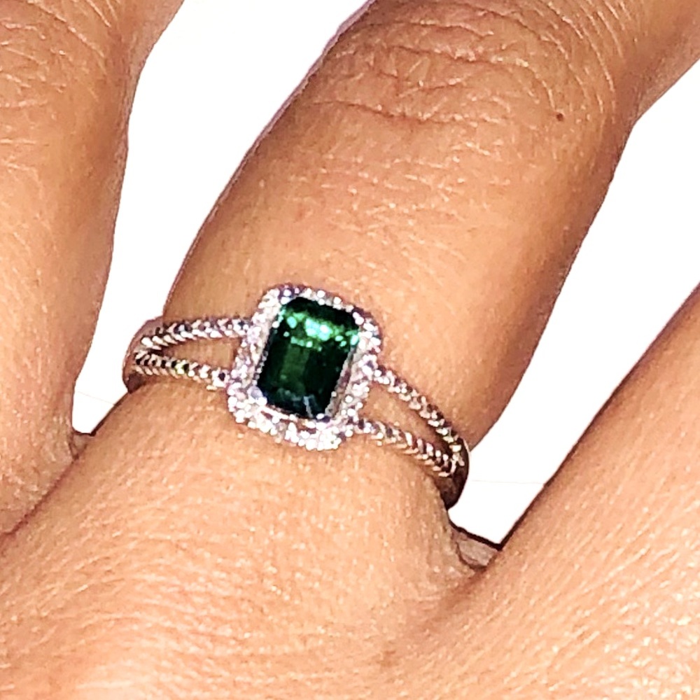 14k white gold vermeil real diamond emerald ring, free appraisal, Christmas goft